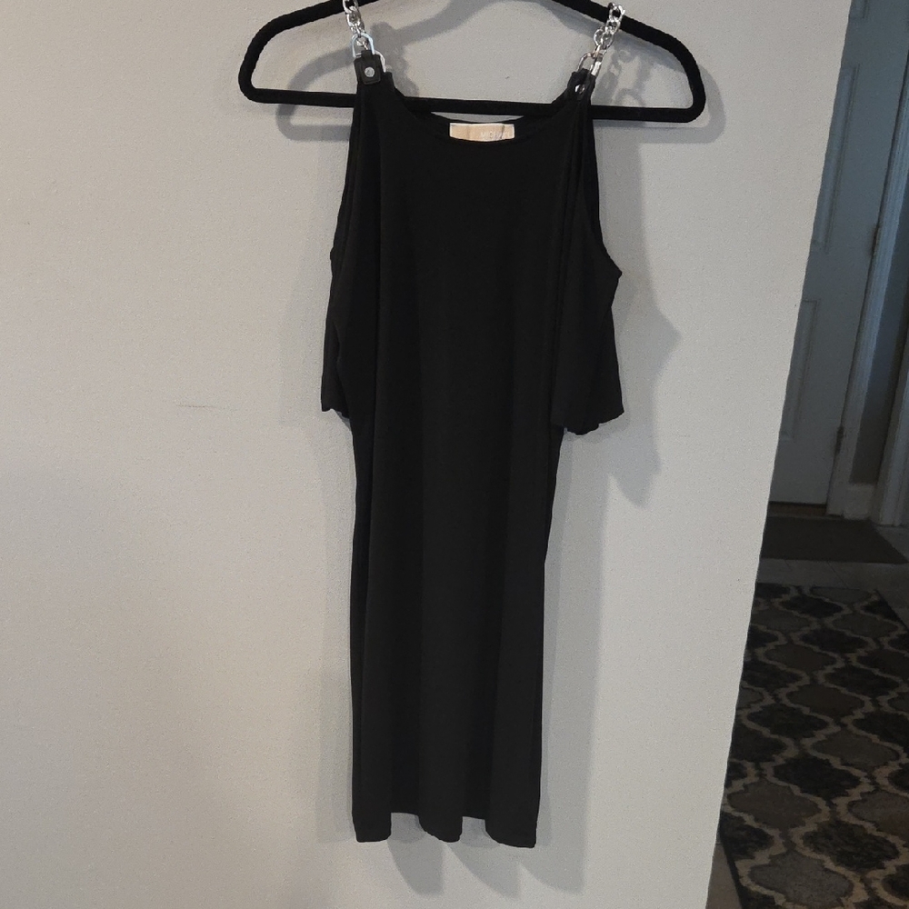 Michael Kors Chain Detail Open Shoulder Dress Black
